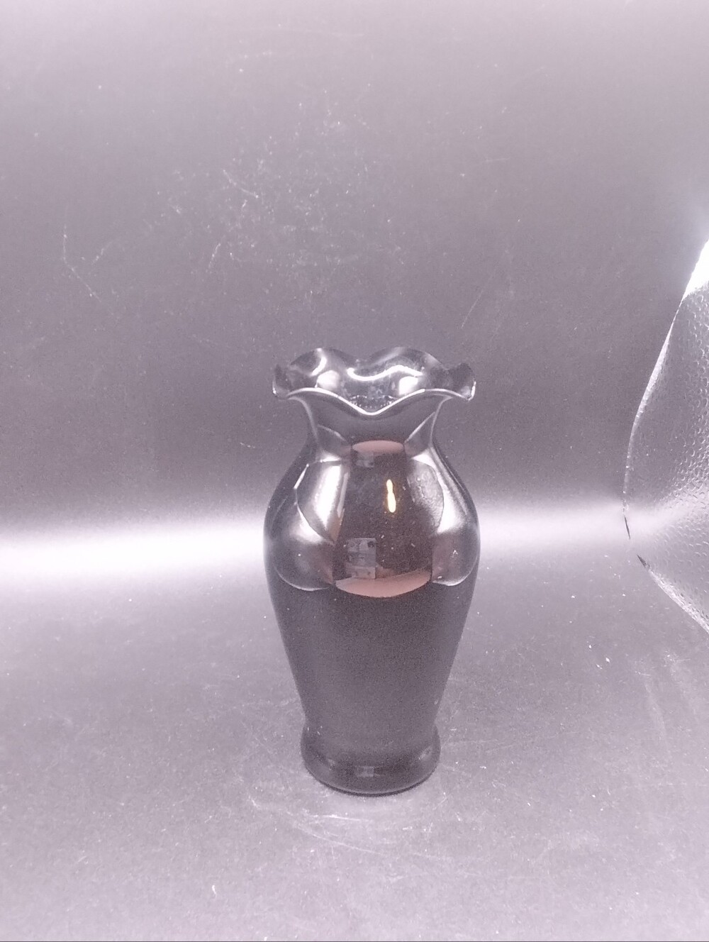 Vintage 5" Ruffled Top Dark amethyst Vase